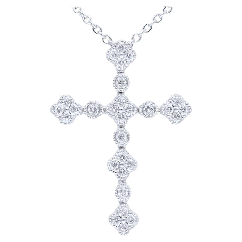 0.12 Carat Diamonds in 18K White Gold Cross Necklace For Sale