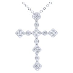 0.12 Carat Diamonds in 18K White Gold Cross Necklace