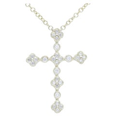 Used 0.12 Carat Diamonds in 14K Yellow Gold Cross Necklace