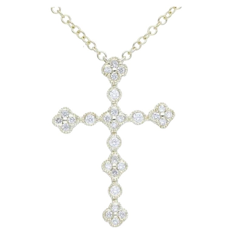 0.12 Carat Diamonds in 18K Yellow Gold Cross Necklace For Sale