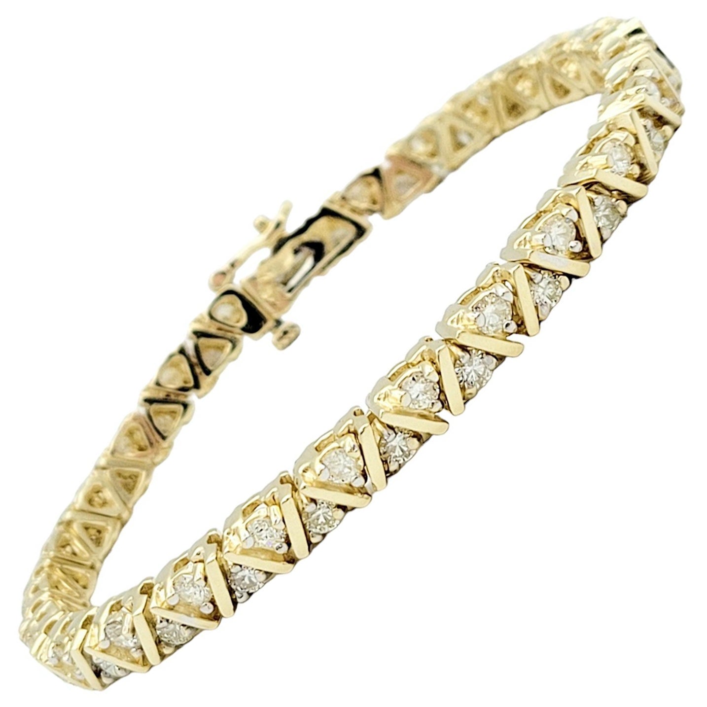 4.00 Carat Total Round Diamond Geometric Link Line Bracelet in 14K Yellow Gold