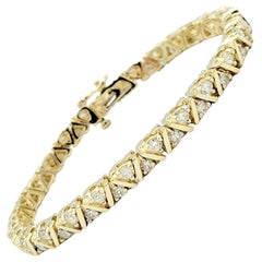 4.00 Carat Total Round Diamond Geometric Link Line Bracelet in 14K Yellow Gold