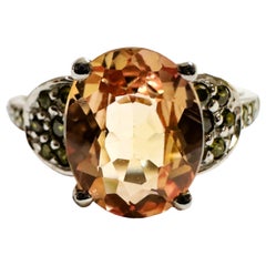 New Nigerian IF 2.40 Ct Champagne Morganite & Green Sapphire Sterling Ring