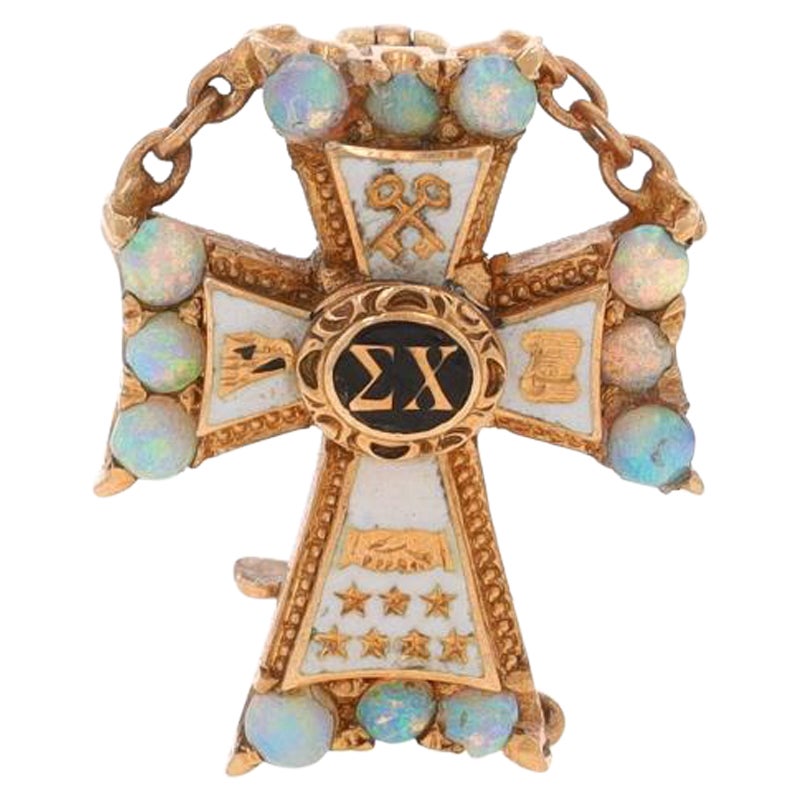 Gelbgold Sigma Chi Antike Sweetheart Mini Badge - 14k Opal Fraternity Pin im Angebot