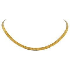 14 Karat Yellow Gold Solid Thick Herringbone Link Chain Necklace Italy