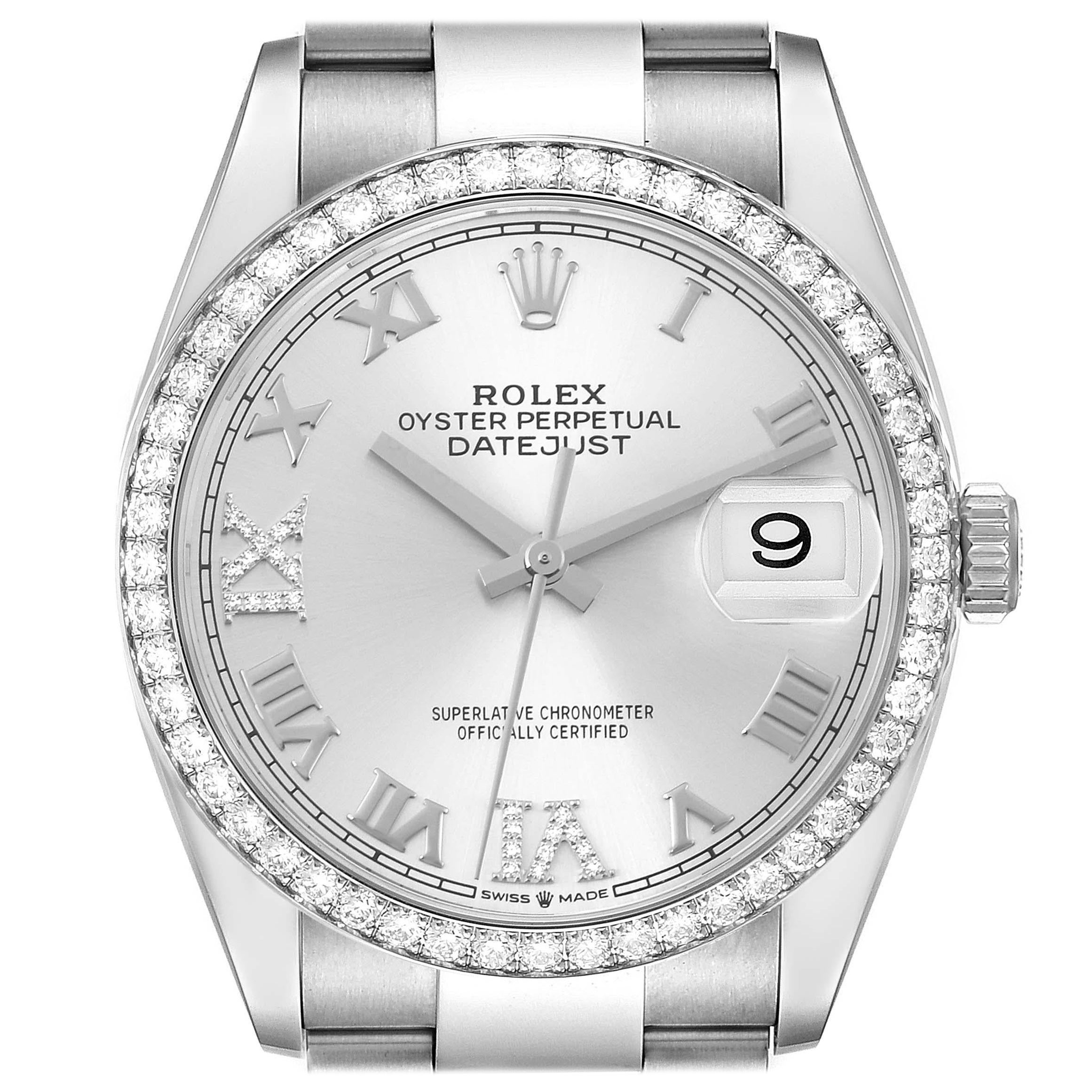 Rolex Datejust Silver Dial Steel Diamond Mens Watch 126284 Box Card