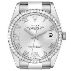 Rolex Datejust Silver Dial Steel Diamond Mens Watch 126284 Box Card