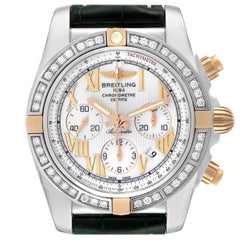 Breitling Chronomat White Dial Steel Rose Gold Diamond Mens Watch IB0110