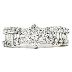 18k White Gold Baguette-Cut Cts 0.65 and Round Cts 0.53 Diamond Engagement Ring