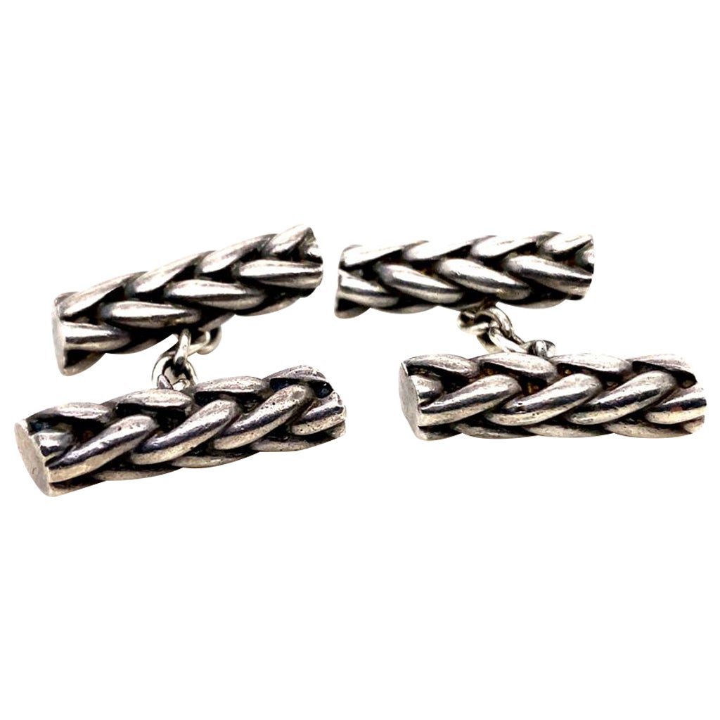 Vintage Hermès Plaited Silver Cufflinks, Circa 1950 For Sale