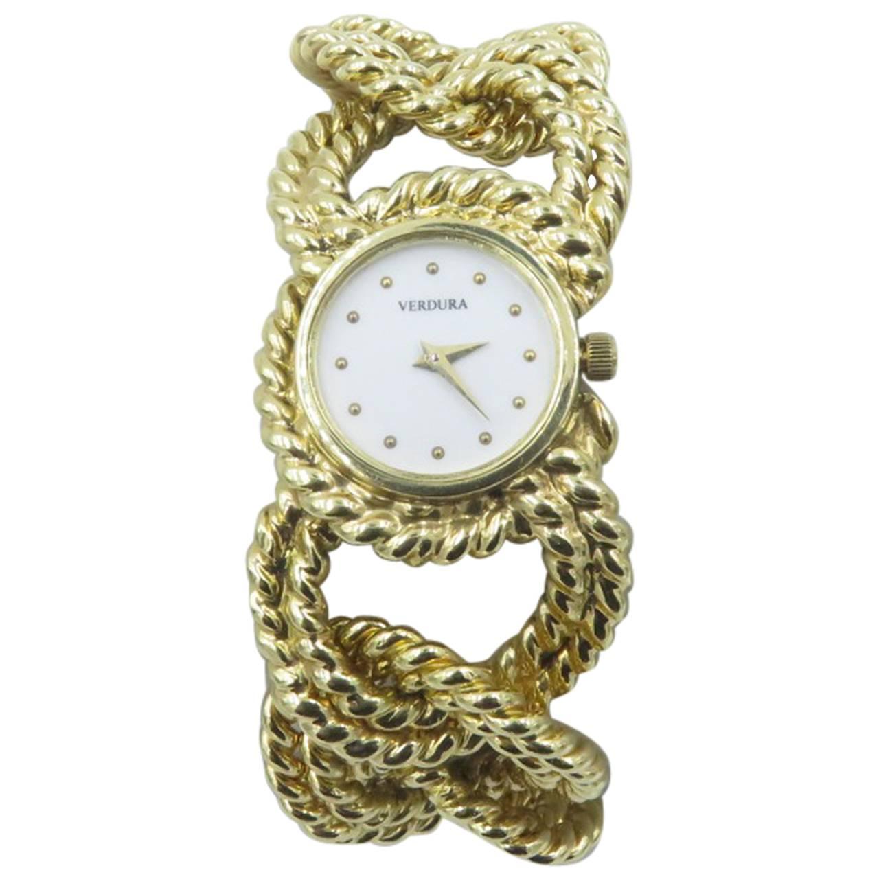 VERDURA Gold Rope LInk Bracelet Watch.