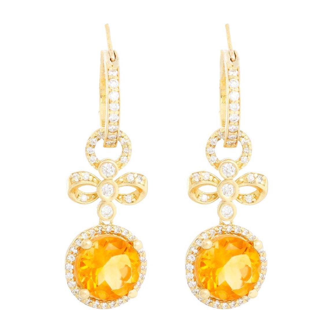18K Yellow Gold Citrine & Diamond Hoops For Sale