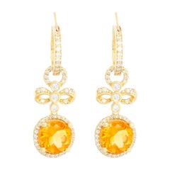 18K Yellow Gold Citrine & Diamond Hoops