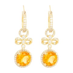 18K Yellow Gold Citrine & Diamond Hoops