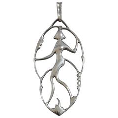 Antique Otto Stüber Large Figural Art Deco Silver Pendant