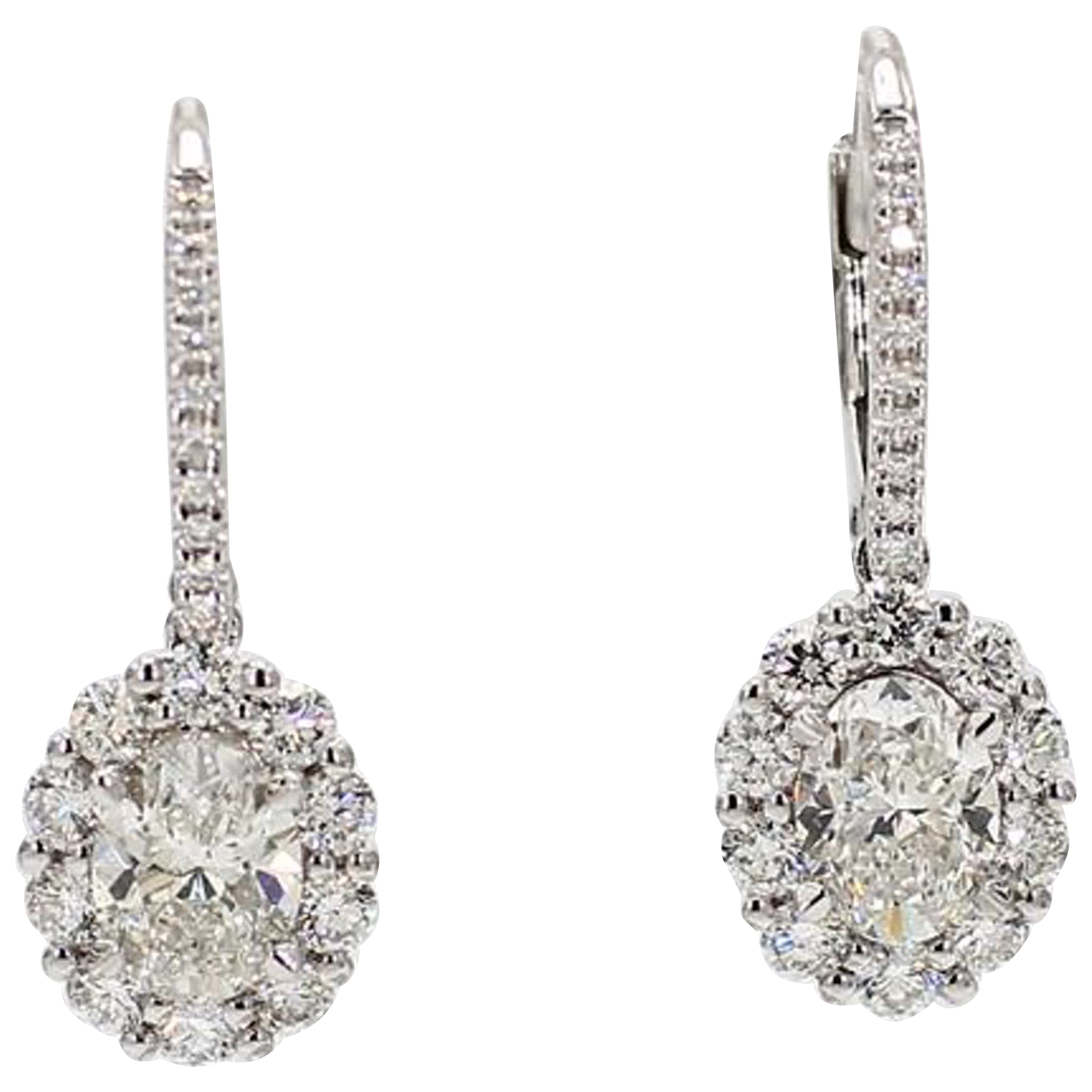 Natural White Oval Diamond 2.40 Carat TW White Gold Drop Earrings