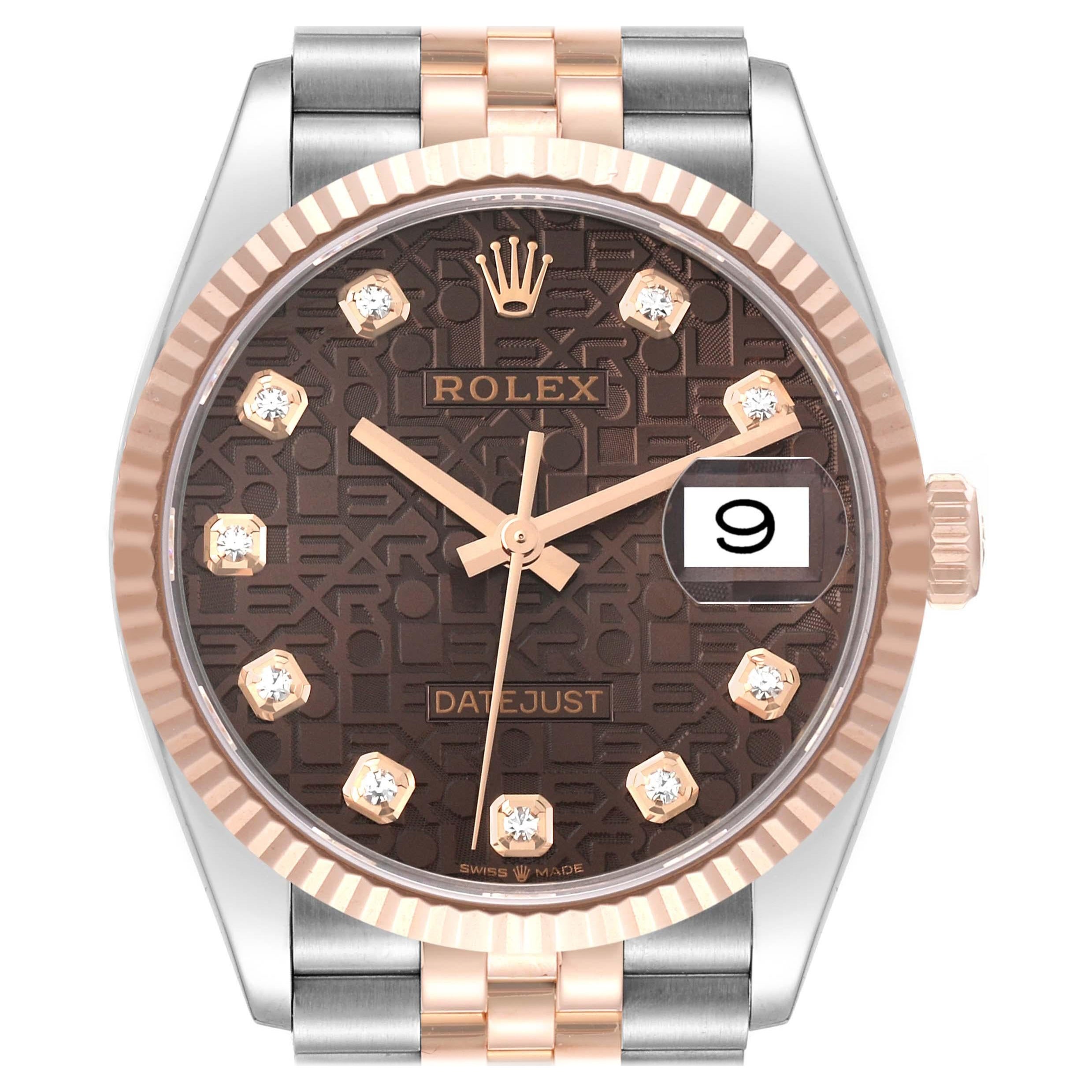 Rolex Montre Datejust chocolat anniversaire en acier, or rose et diamants pour hommes 126231