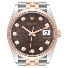 Used Rolex Datejust Chocolate Anniversary Steel Rose Gold Diamond Mens Watch 126231