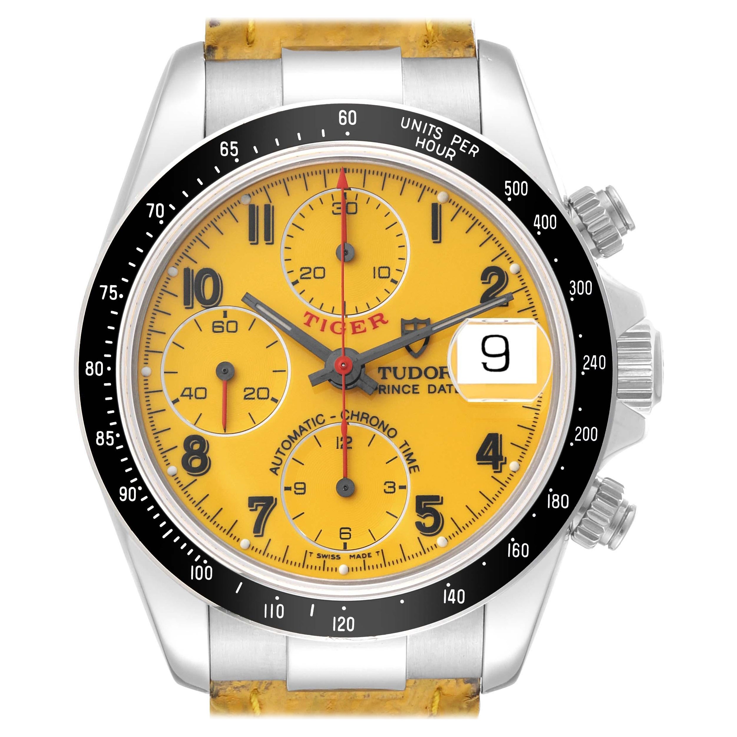 Tudor Tiger Woods Prince Yellow Dial Steel Mens Watch 79260 Box Papers For Sale