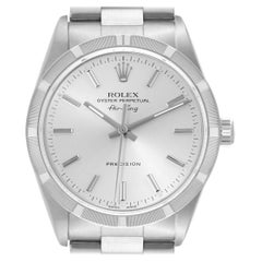 Rolex Air King Engine Turned Bezel Silver Dial Steel Mens Watch 14010