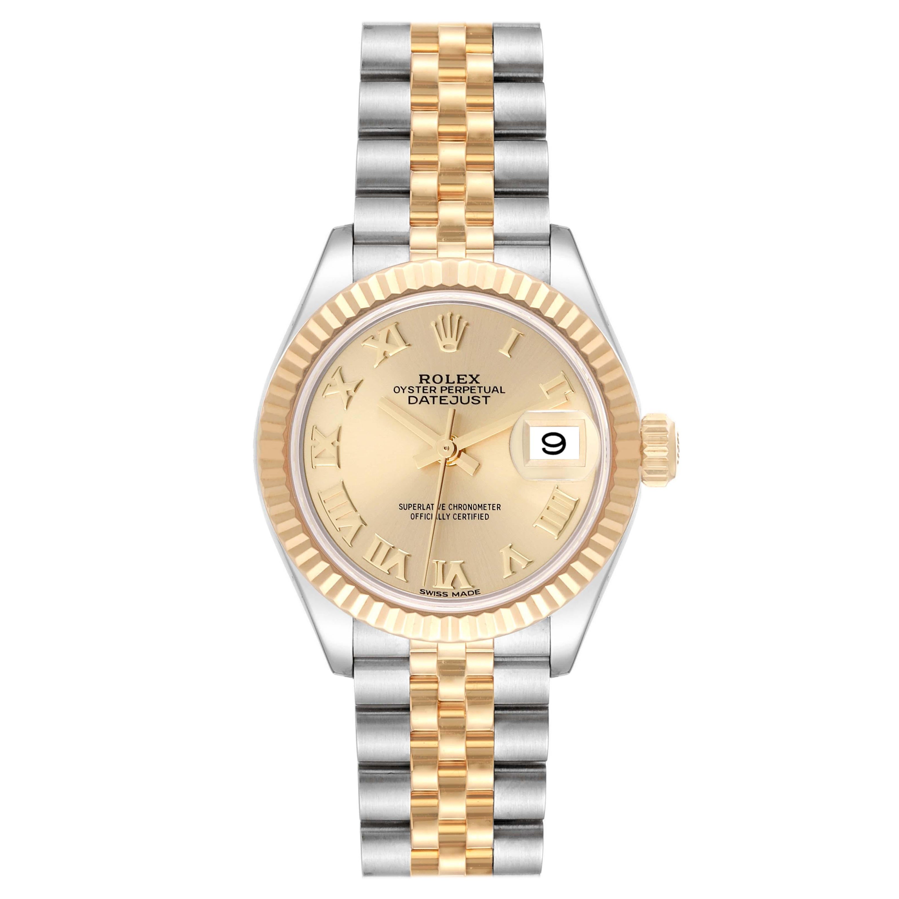 Rolex Datejust 28 Steel Yellow Gold Champagne Dial Ladies Watch 279173 Box Card