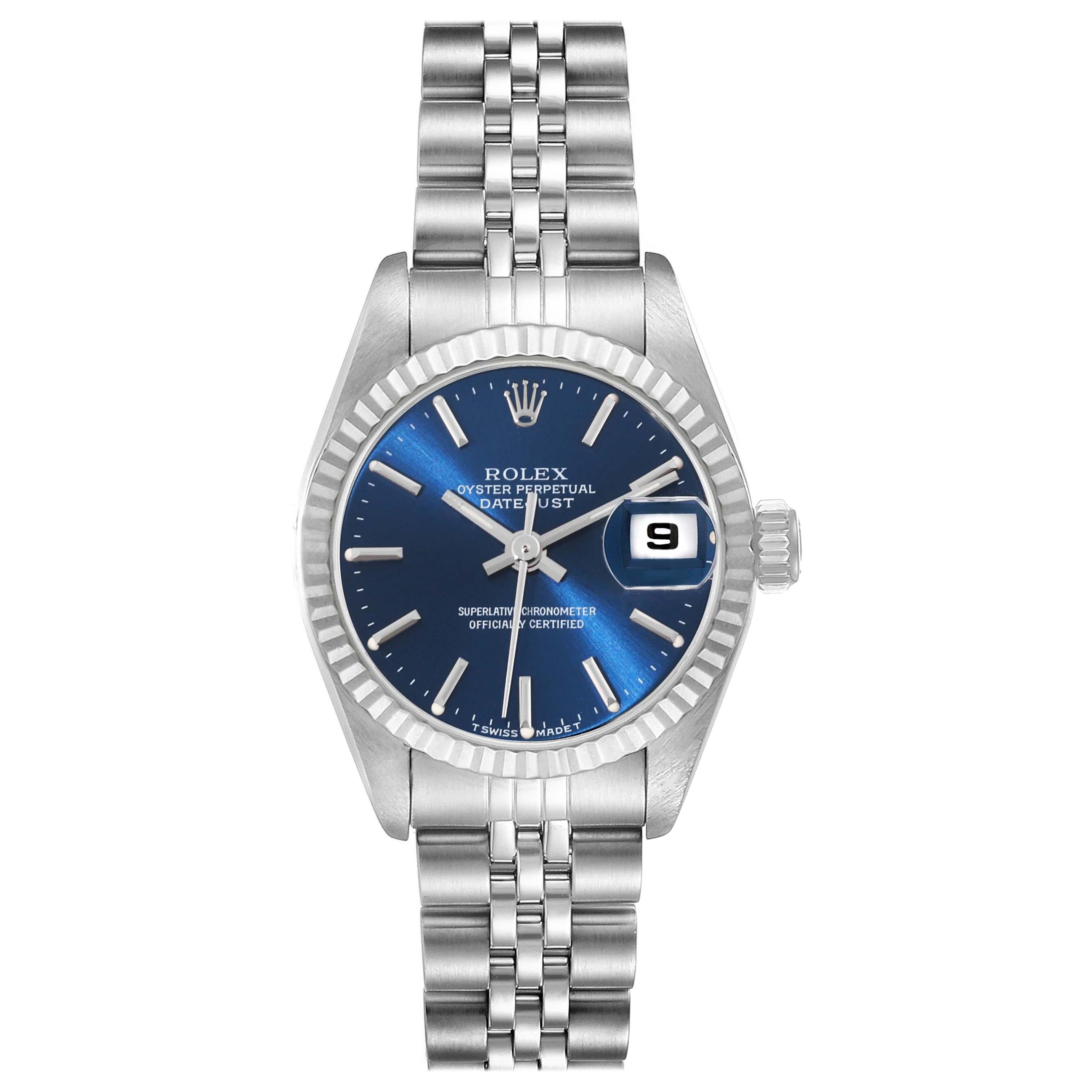Rolex Datejust Steel White Gold Blue Dial Ladies Watch 69174 Box Papers