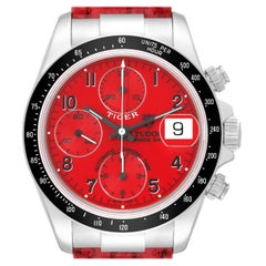 Tudor Tiger Woods Prince Date Red Dial Leather Strap Steel Mens Watch 79260