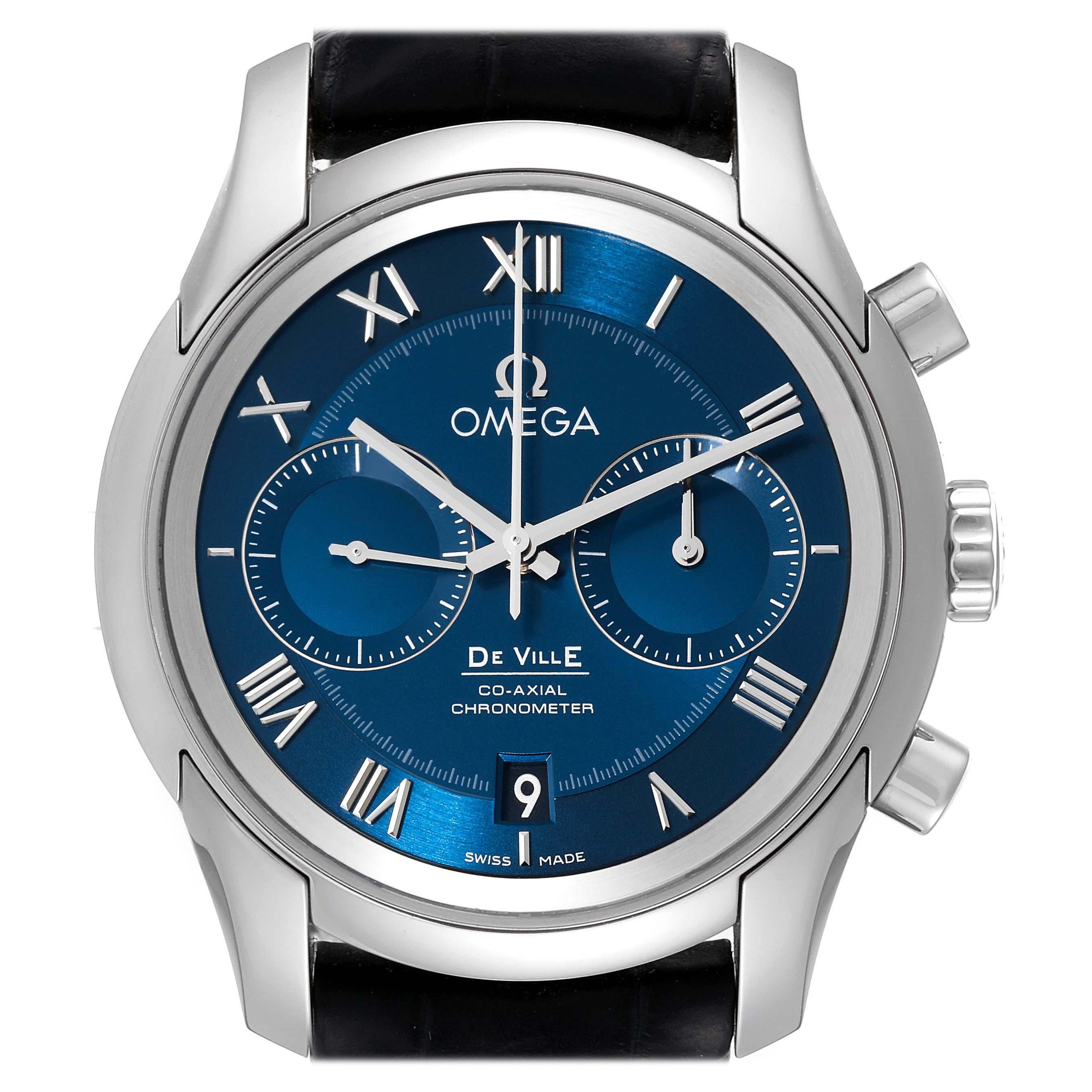 Omega DeVille 42 Blue Dial Steel Mens Watch 431.13.42.51.03.001 Box Card For Sale