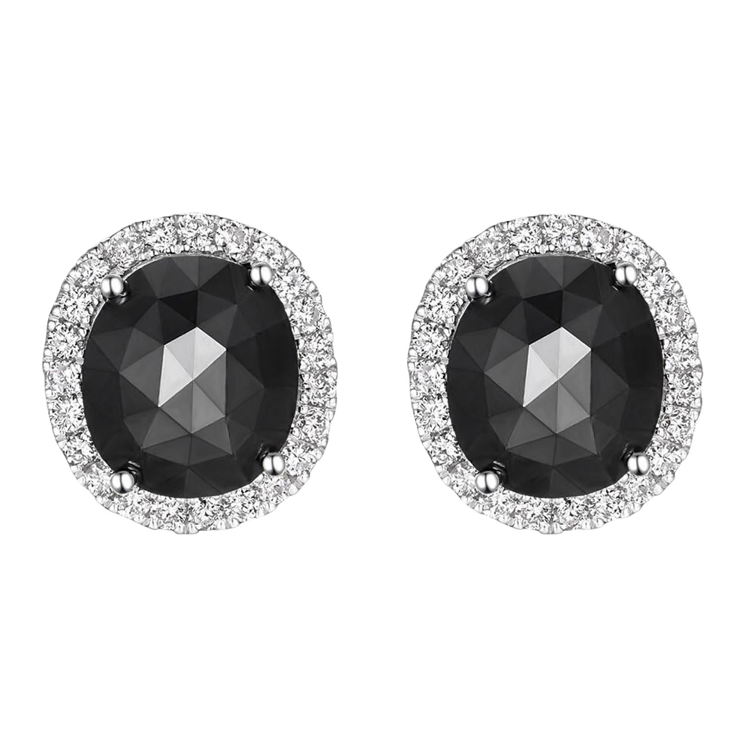 Boucle d'oreille en or blanc 14 carats diamant noir taillé en rose de 2,29 carats