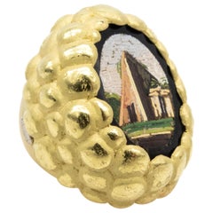 Bague en or jaune 18 carats avec micro-mosaïque inspirée de la route romaine