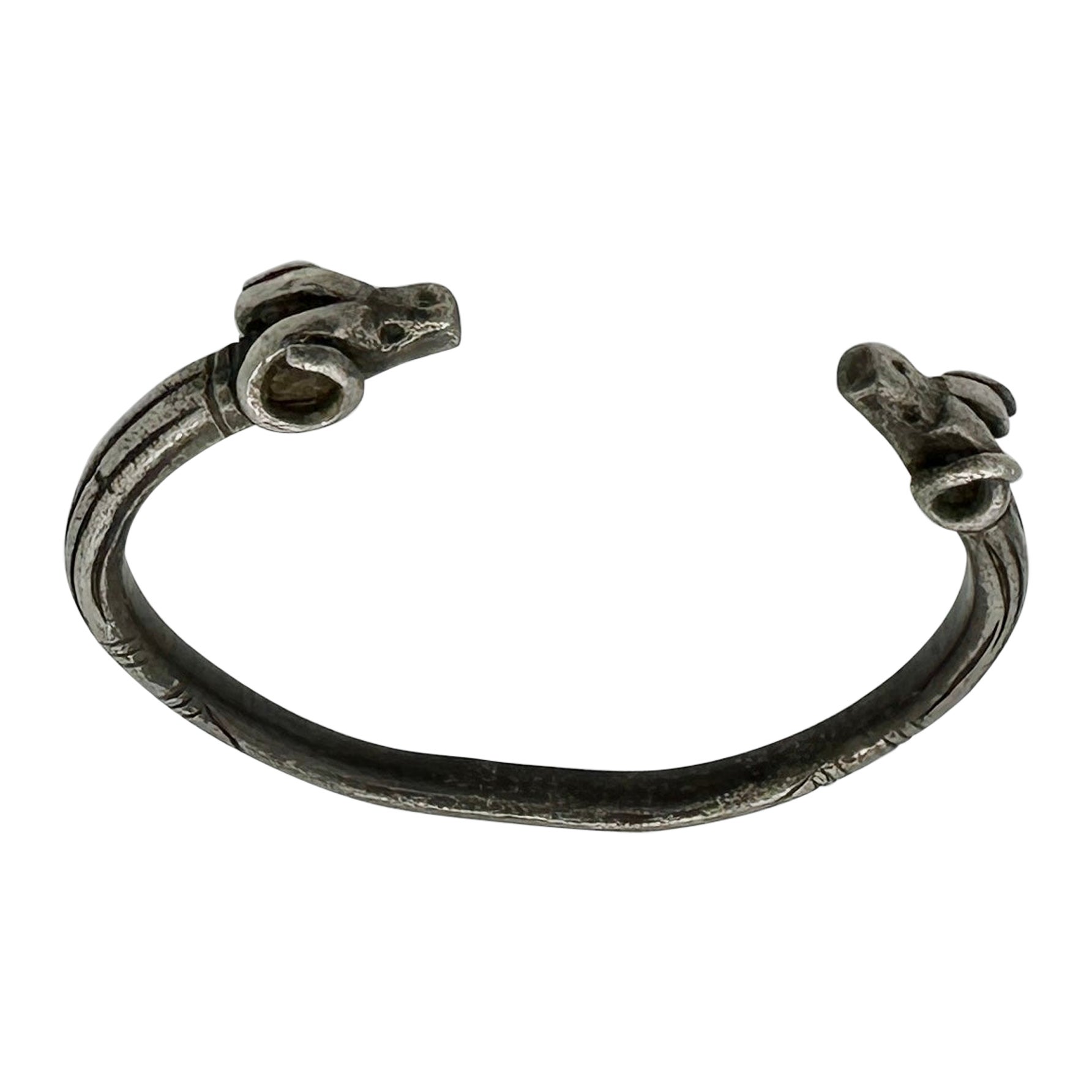 Ancient Greek Silver Bracelet with Rams Heads 4th century BC Museum Quality For Sale