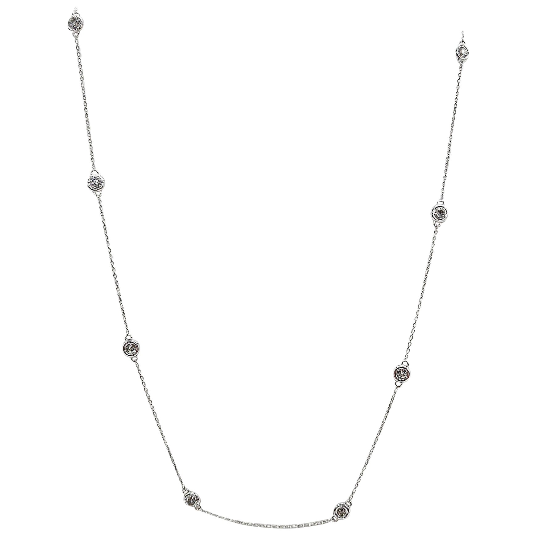 1.23 Carat 10 Station Diamond by the Yard Necklace 14 Karat White Gold 19" (Collier en or blanc 14 carats)
