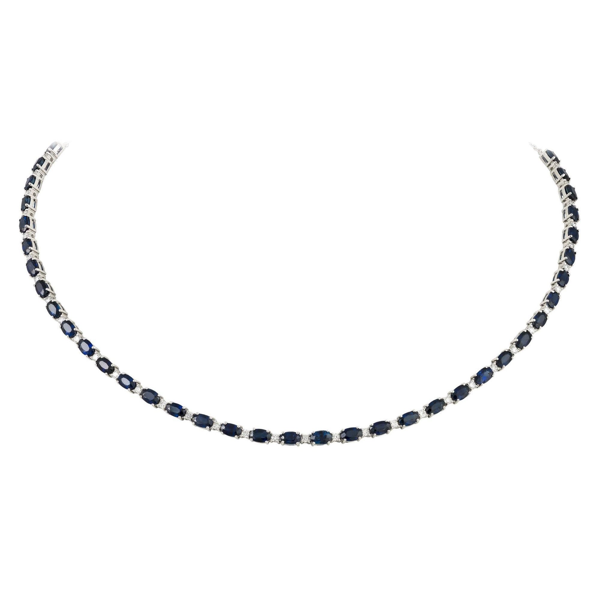 NWT $16, 000 18KT Fancy Large Glittering Fancy Blue Sapphire Diamond Necklace For Sale
