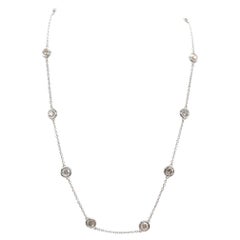 3.22 Carat 10 Station Diamond by the Yard Necklace 14 Karat White Gold 16"
