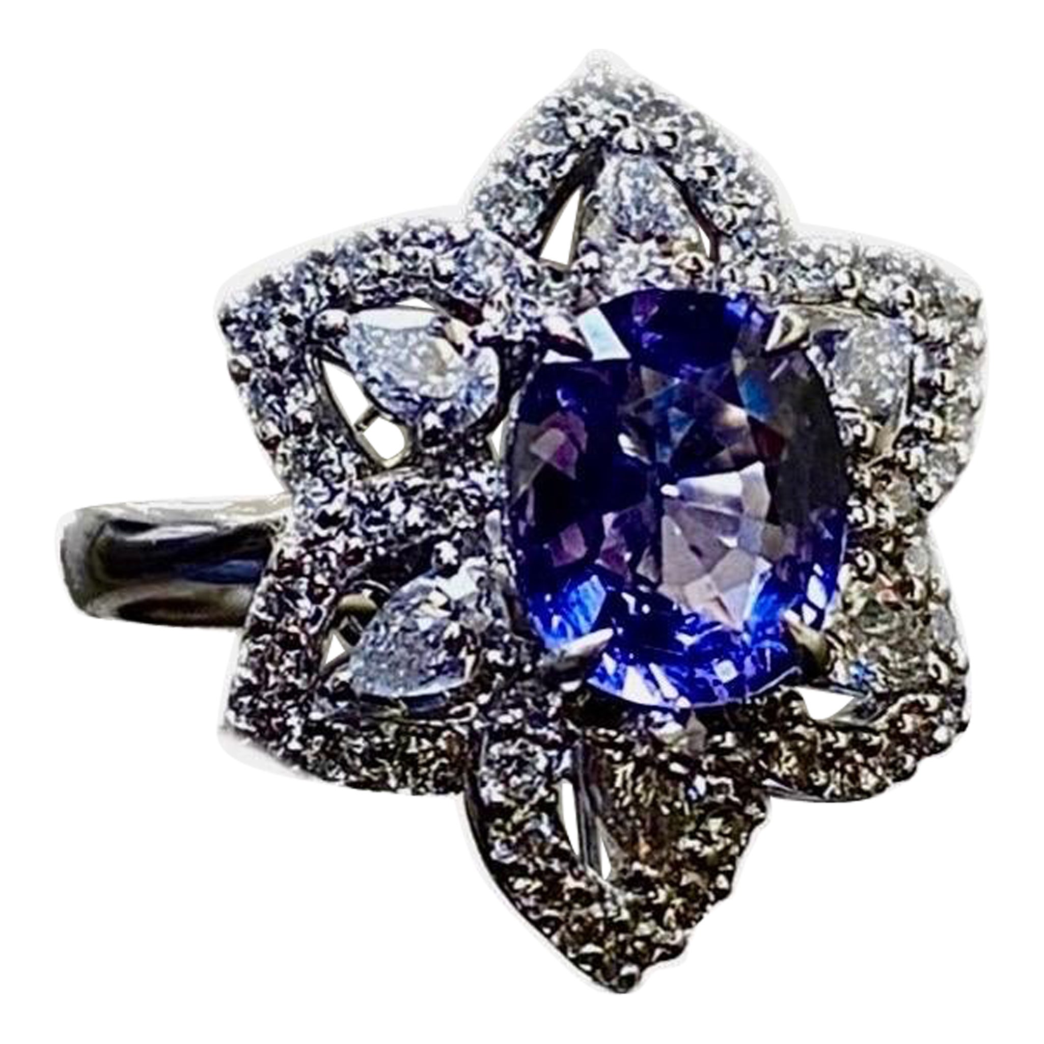 18K Gold GIA Certified 2.14 Carat Color Change Garnet Diamond Engagement Ring For Sale