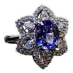 18K Gold GIA Certified 2.14 Carat Color Change Garnet Diamond Engagement Ring