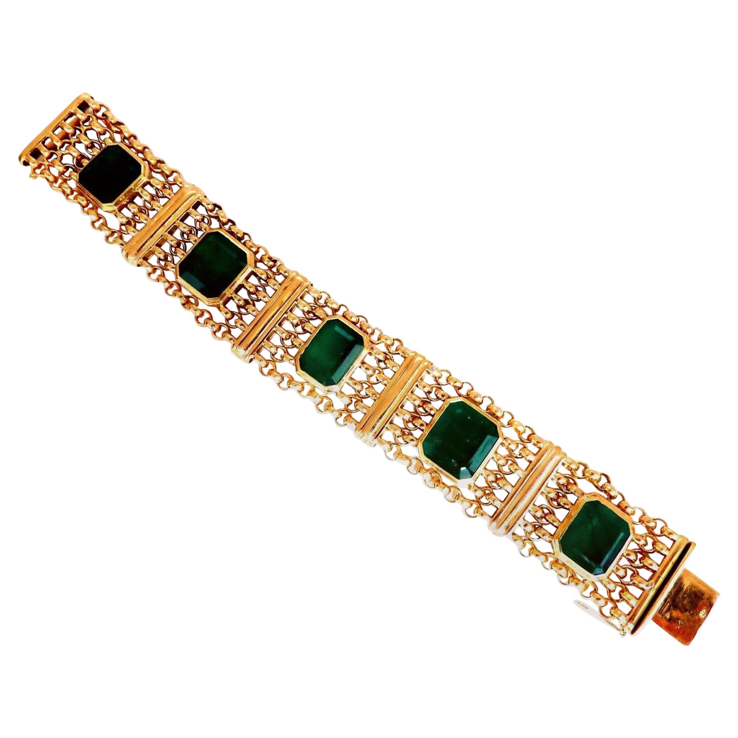 GIA Certified Vintage Emerald Bracelet 60ct 18kt Gold For Sale