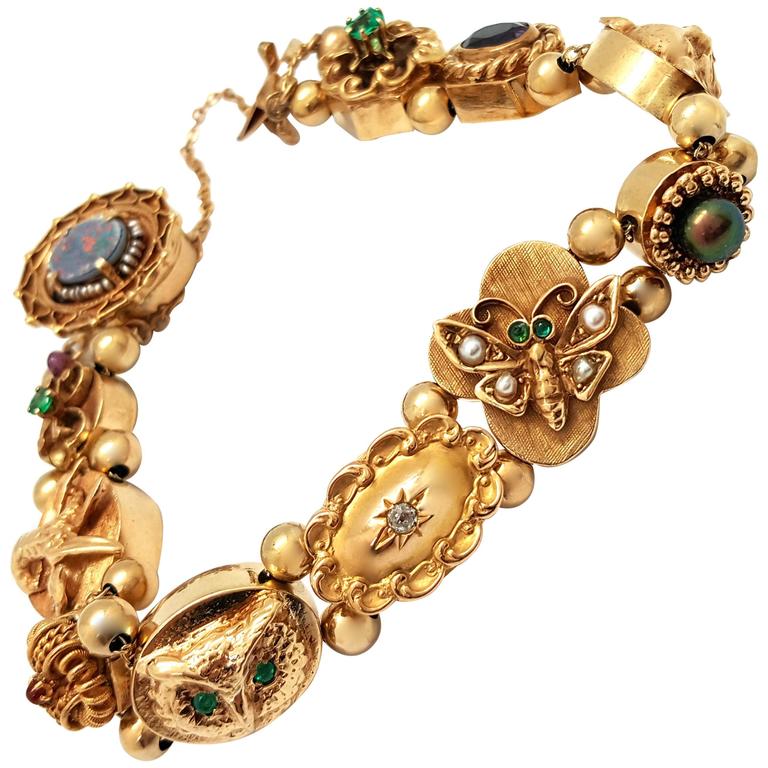 Yellow Gold Slide Charm Bracelet For Sale at 1stDibs