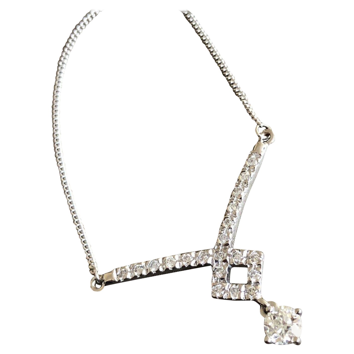 18ct White Gold Solitaire Diamond Necklace 0.50ct Chocker VS 16” Half Carat For Sale