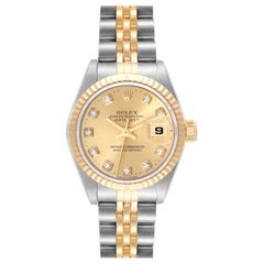 Vintage Rolex Datejust Steel Yellow Gold Champagne Diamond Dial Ladies Watch 79173