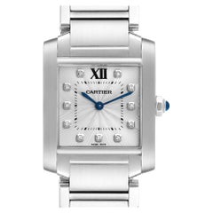 Cartier, montre Tank Française midsize en acier et diamants, pour femmes WE110007
