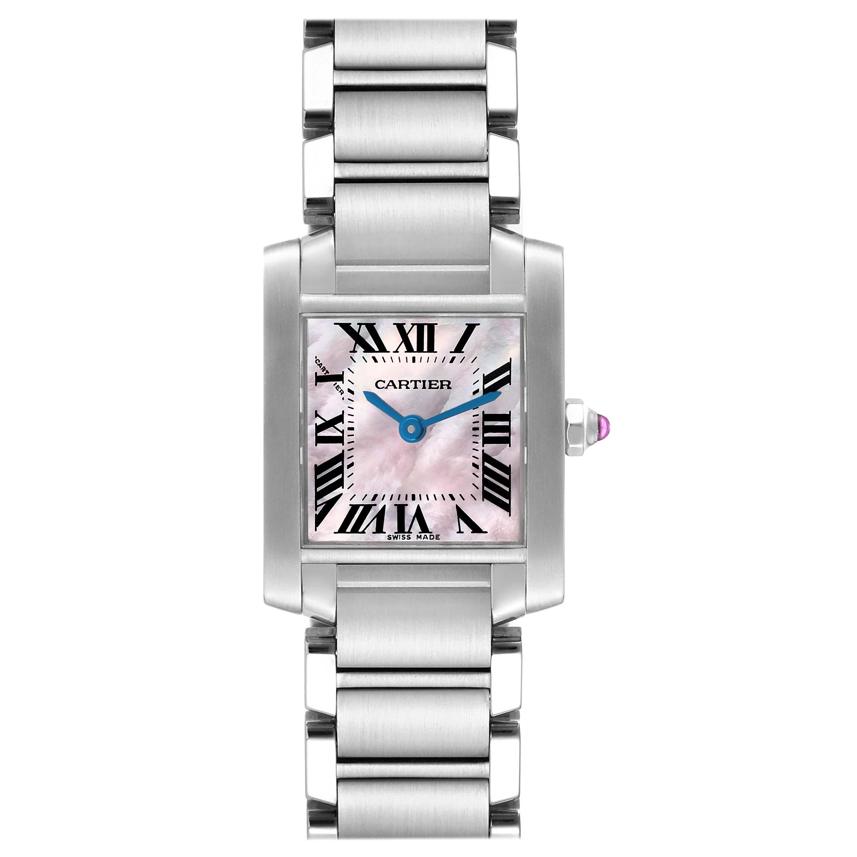 Cartier Tank Francaise Pink Mother Of Pearl Dial Steel Ladies Watch W51028Q3 For Sale