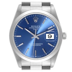 Rolex Date Blue Dial Smooth Bezel Steel Mens Watch 15200