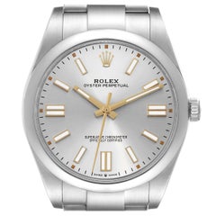 Rolex Oyster Perpetual 41 Silver Dial Steel Mens Watch 124300 Box Card