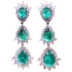 AIG Certified 17.50 Carats Zambian Emeralds  6.16 Ct Diamonds 18K Gold Earrings 