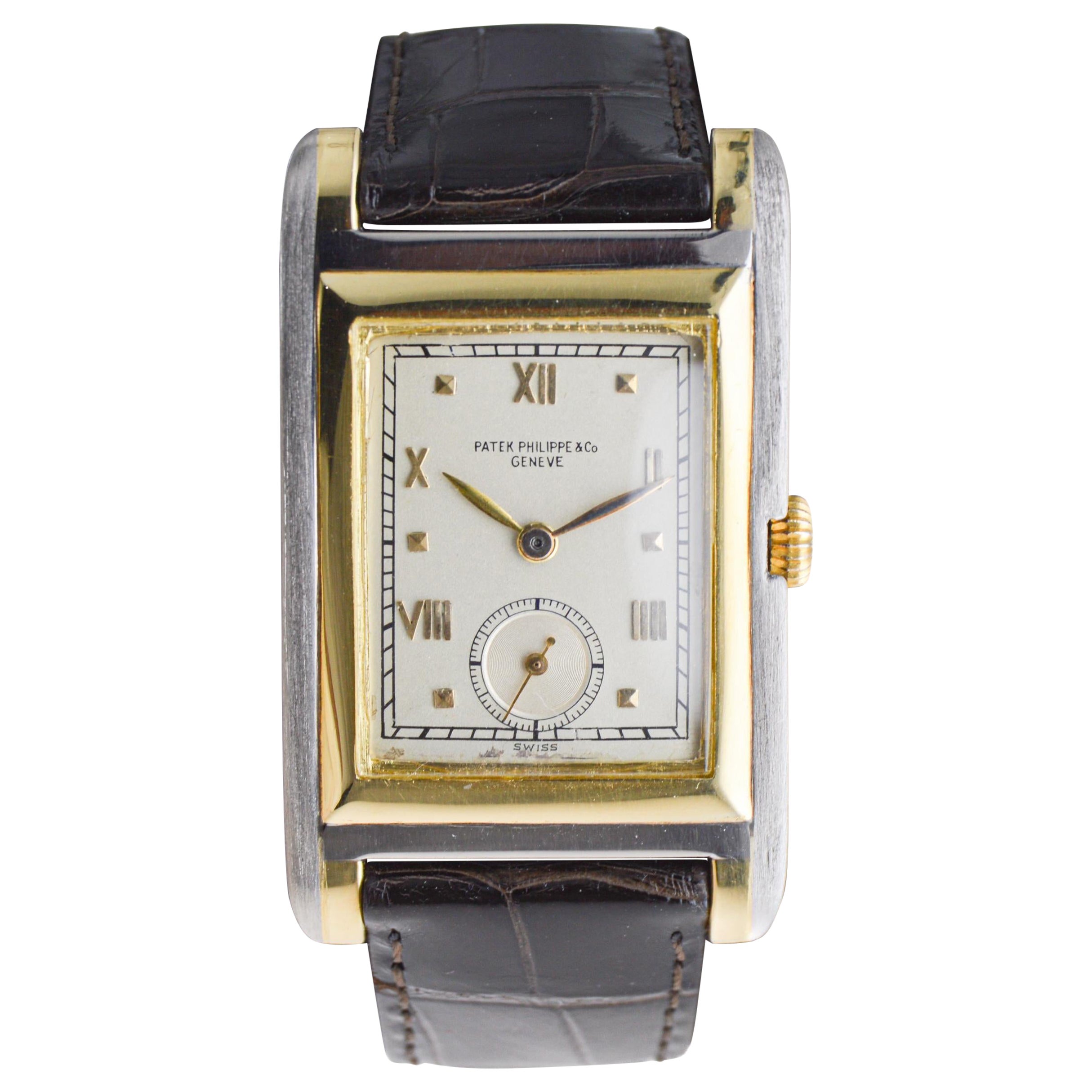 Patek Philippe 18 carats Montre-bracelet Art déco bicolore surdimensionnée des années 1940  en vente