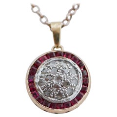 Rubies, Diamonds, Rose Gold and Silver Pendant Necklace.