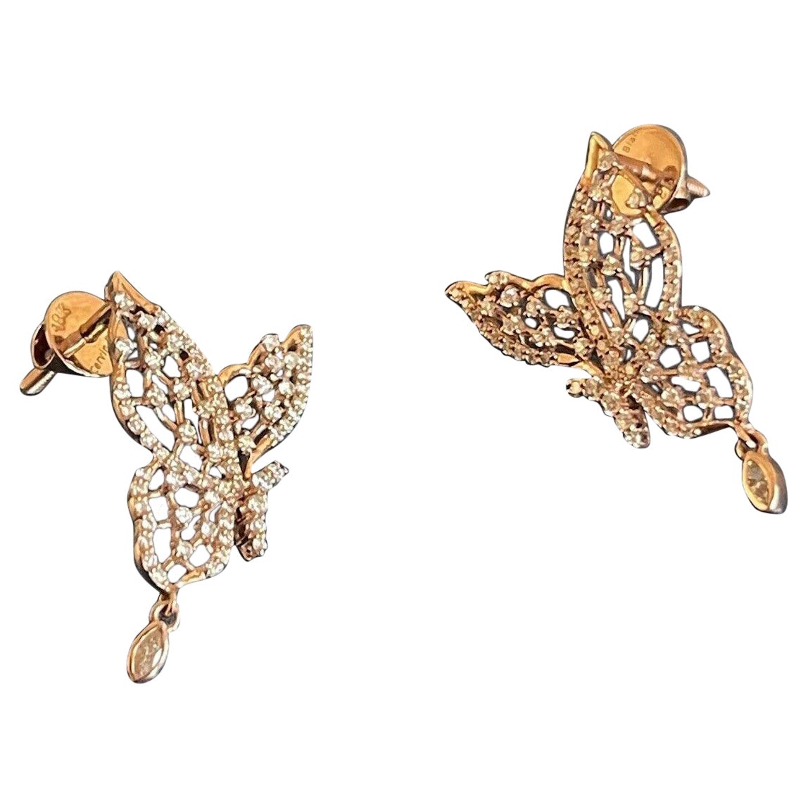 Cervin Blanc 18ct Rose Gold Diamond Earrings 0.50ct Butterfly Studs 1/2 Carat For Sale