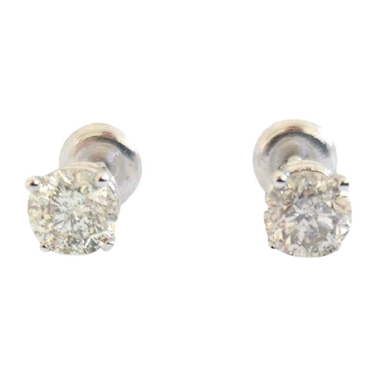0.98 Ctw Natural Diamond Round Sqrue back Studs White Gold For Sale