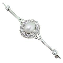 Art Deco Natural Pearl & 3.60 Carat Old Cut Diamond Pin Brooch